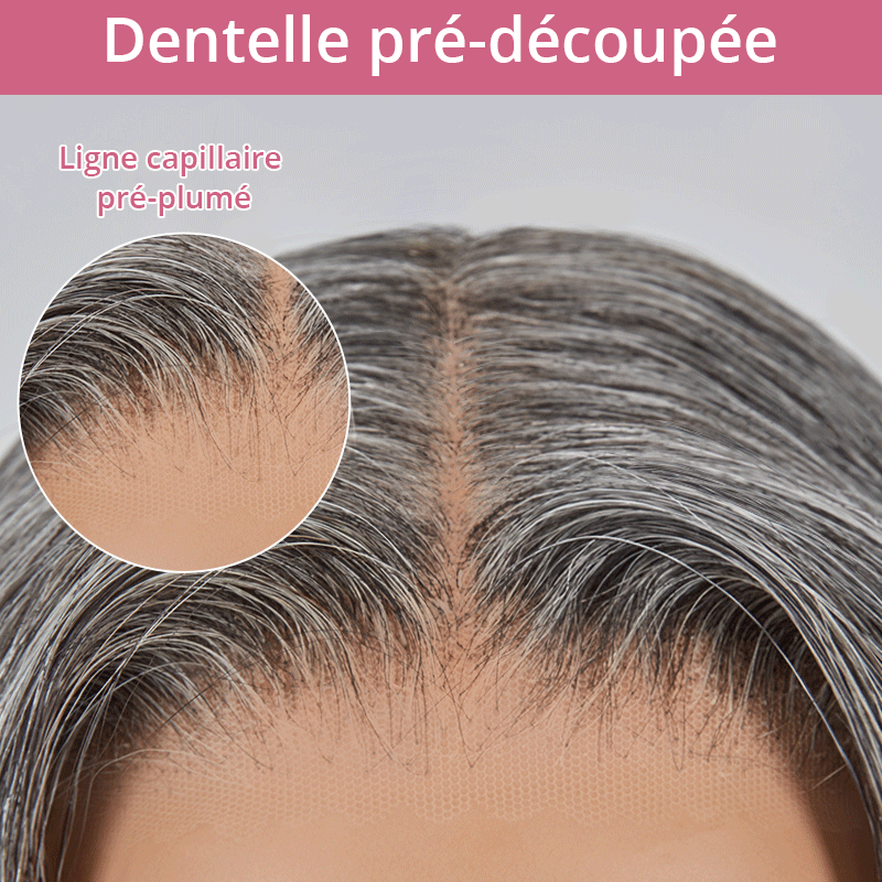 7x5 Glueless Bob Ondulé Avec Séparation Latérale Sel &amp; Poivre Perruque Sans Colle