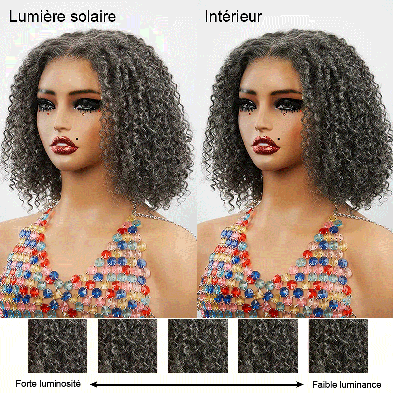 7x5 Glueless Kinky Curly Couleur Sel &amp; Poivre Bob Perruque Sans Colle