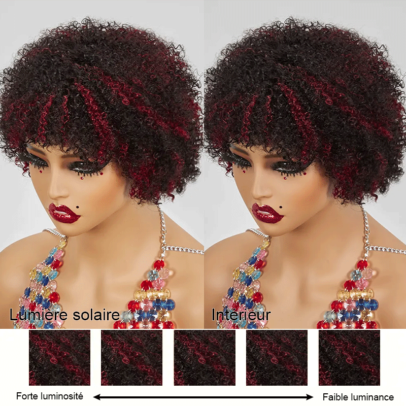 Glueless Afro  Kinky Curly Courte Bob Perruque Pixie Sans Colle