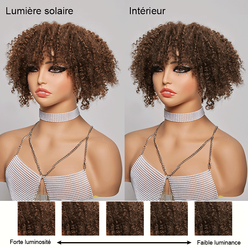 Glueless Brun Chocolat Jeter &amp; Partir Bob Bouclée Perruque Sans Colle