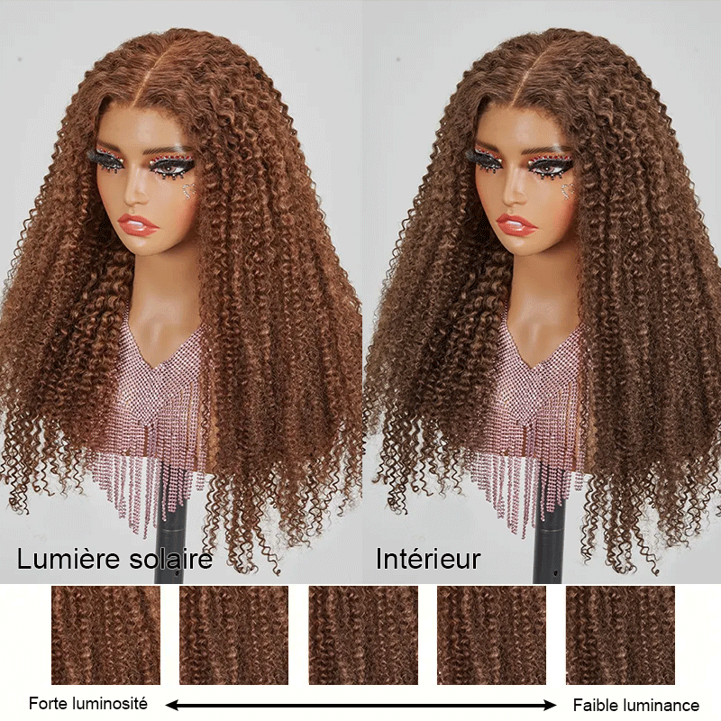 9x6 Glueless Brun Chocolat Couleur Kinky Curly Perruque Sans Colle