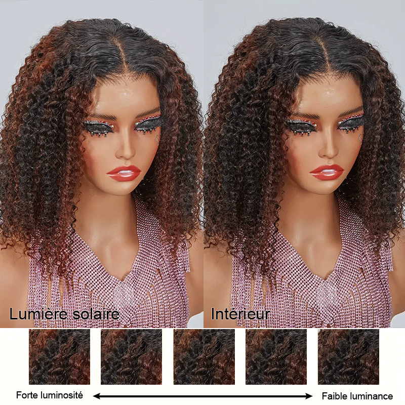 Nouveau 9x6 Glueless Marron Highlight Kinky Curly Perruque Sans Colle