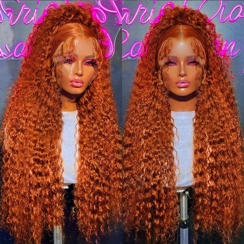 13x4 Ginger Lace Front Perruques Cheveux Humains Brésilien Deep Curly - hjweavebeauty