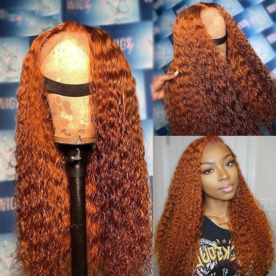 13x4 Ginger Lace Front Perruques Cheveux Humains Brésilien Deep Curly - hjweavebeauty