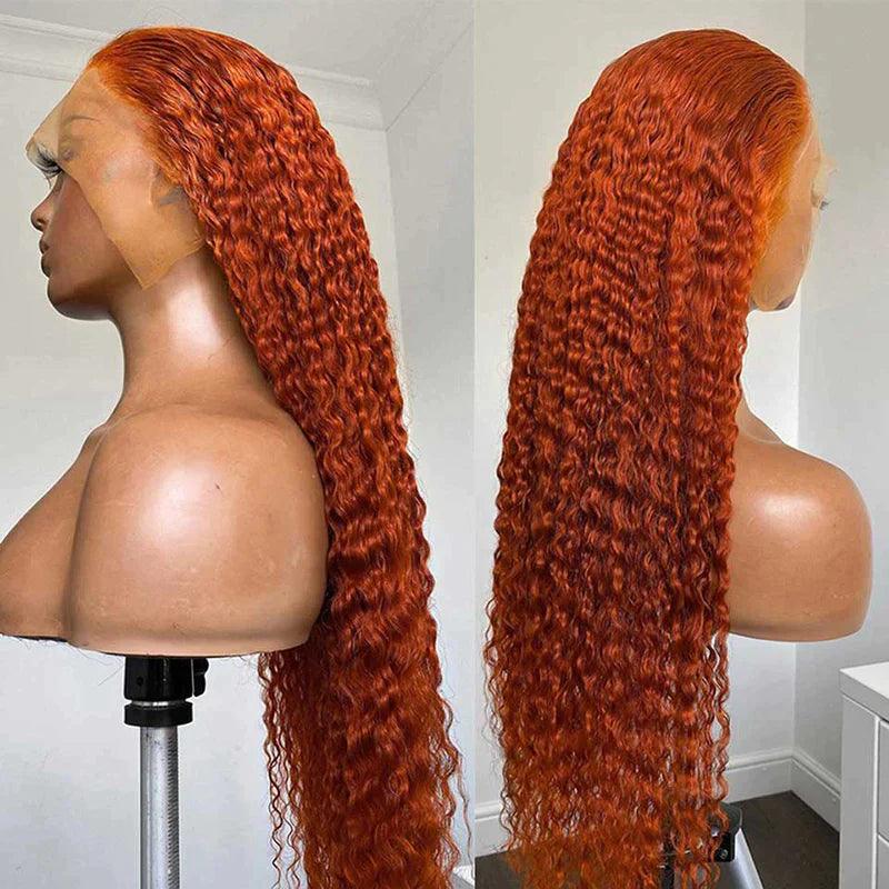 13x4 Ginger Lace Front Perruques Cheveux Humains Brésilien Deep Curly - hjweavebeauty