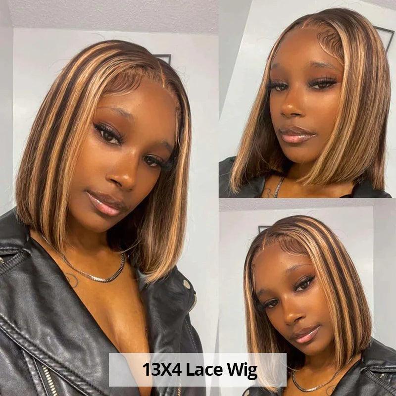 13x4 Mèches/Ombre Bob Perruques Cheveux Humains Lisse Brésiliens - hjweavebeauty