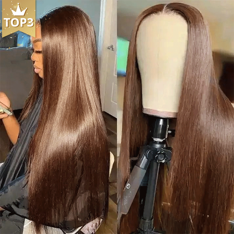 9x6 Glueless Perruque Sans Colle Couleur Brun Chocolat Straight Cheveux Humains