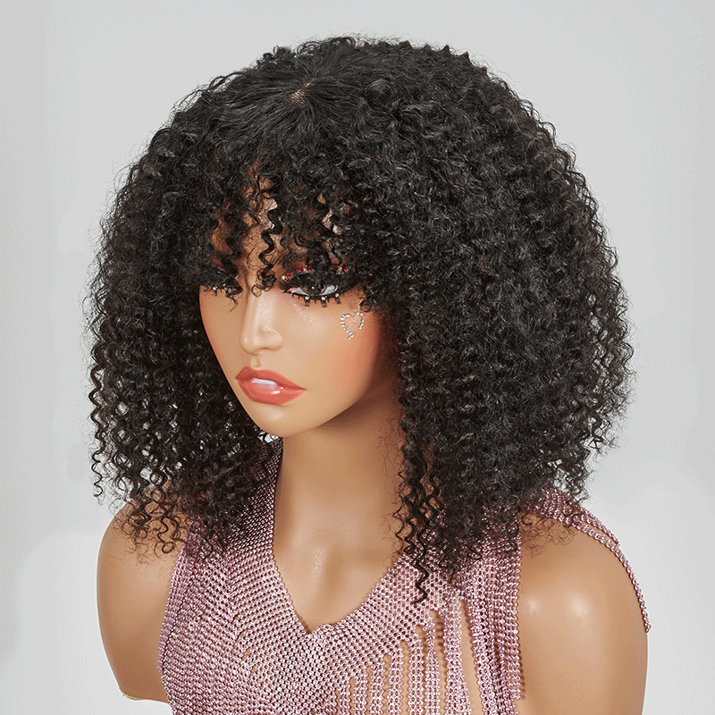 Pour Débutants Glueless Kinky Curly Bob Perruque Sans Colle Avec Frange