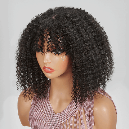 Pour Débutants Glueless Kinky Curly Bob Perruque Sans Colle Avec Frange