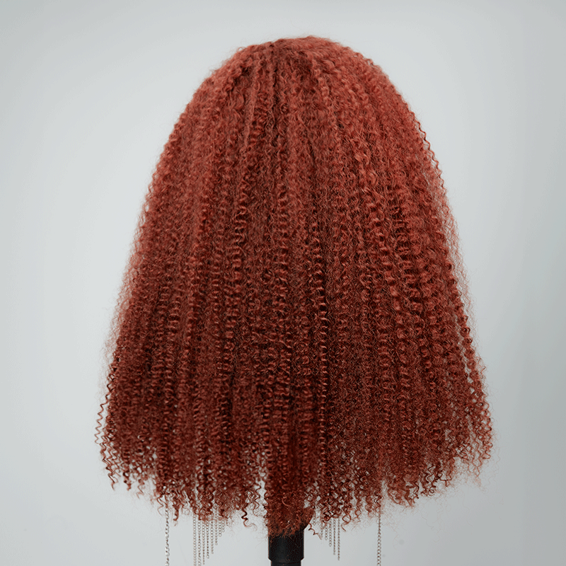 9x6 Glueless Couleur Brun rougeâtre Nœuds Pré-blanchis Kinky Curly Perruque Sans Colle