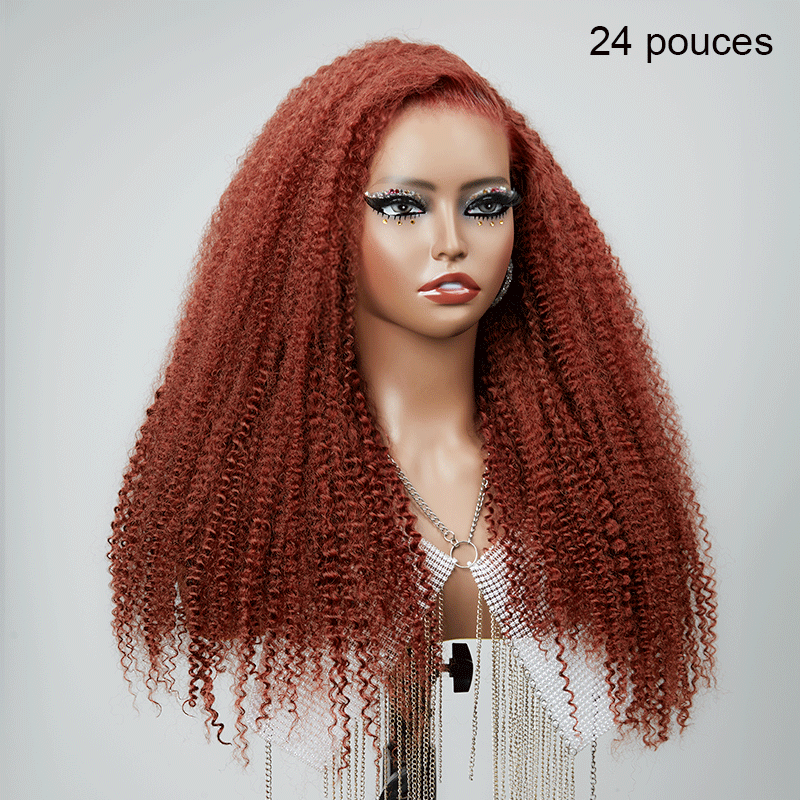 9x6 Glueless Couleur Brun rougeâtre Nœuds Pré-blanchis Kinky Curly Perruque Sans Colle