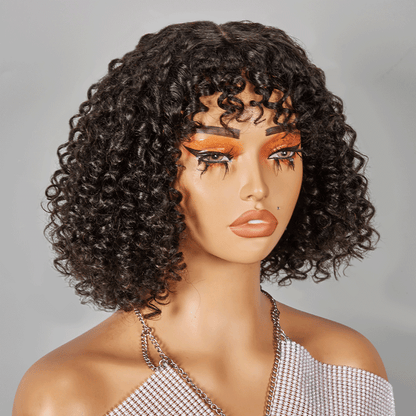 Glueless Bob Sans Colle Avec Frange Water Curly Texturé Cheveux Humains