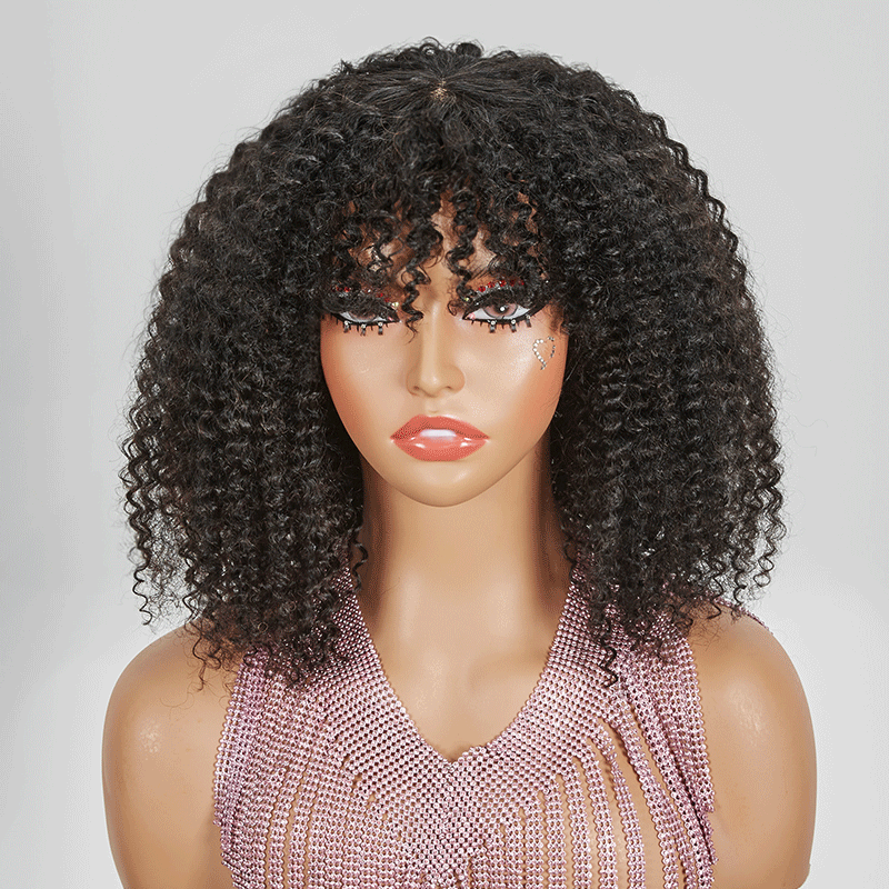 Pour Débutants Glueless Kinky Curly Bob Perruque Sans Colle Avec Frange