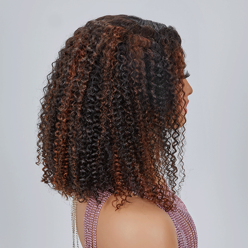 Nouveau 9x6 Glueless Marron Highlight Kinky Curly Perruque Sans Colle