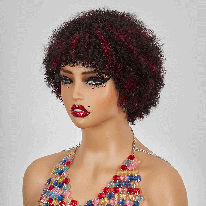 Glueless Afro  Kinky Curly Courte Bob Perruque Pixie Sans Colle