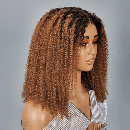 9x6 Glueless Ombre Brun Miel Bob Kinky Curly Perruque Sans Colle