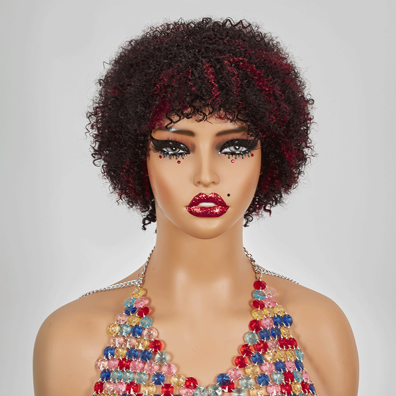 Glueless Afro  Kinky Curly Courte Bob Perruque Pixie Sans Colle