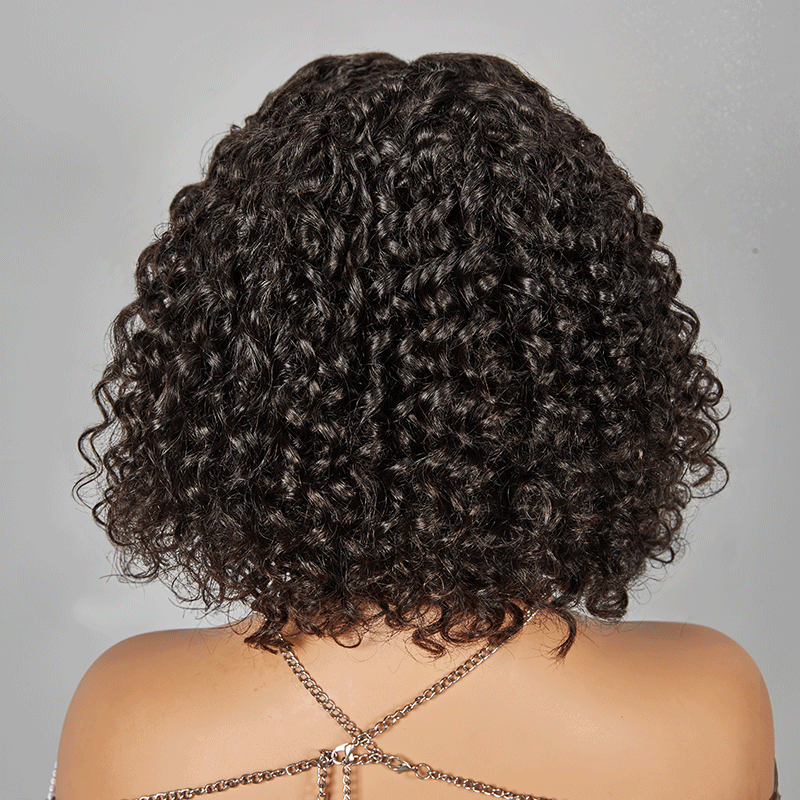 Glueless Bob Sans Colle Avec Frange Water Curly Texturé Cheveux Humains