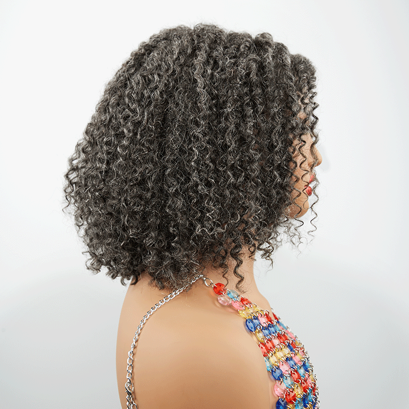 7x5 Glueless Kinky Curly Couleur Sel &amp; Poivre Bob Perruque Sans Colle