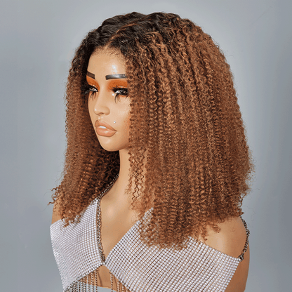 9x6 Glueless Ombre Brun Miel Bob Kinky Curly Perruque Sans Colle