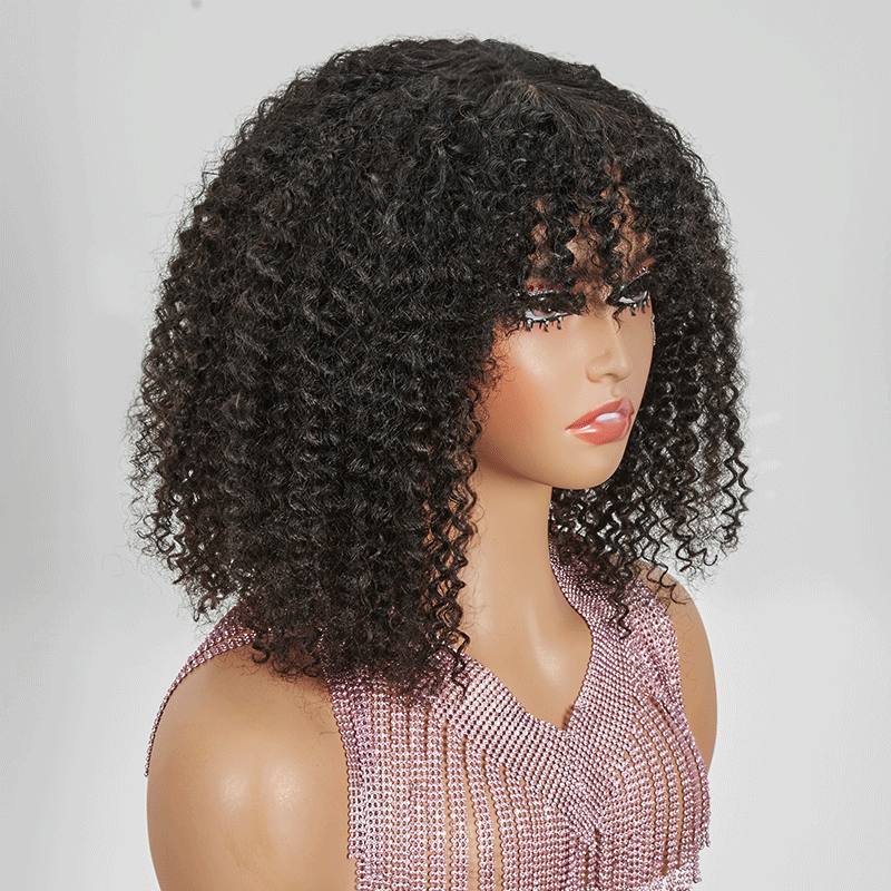 Pour Débutants Glueless Kinky Curly Bob Perruque Sans Colle Avec Frange