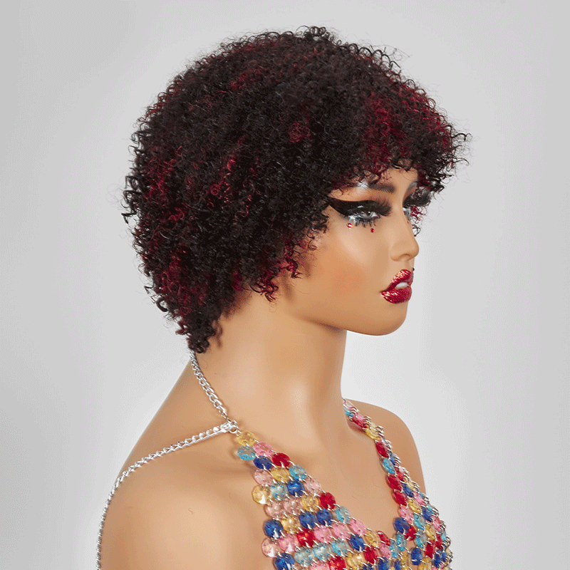 Glueless Afro  Kinky Curly Courte Bob Perruque Pixie Sans Colle