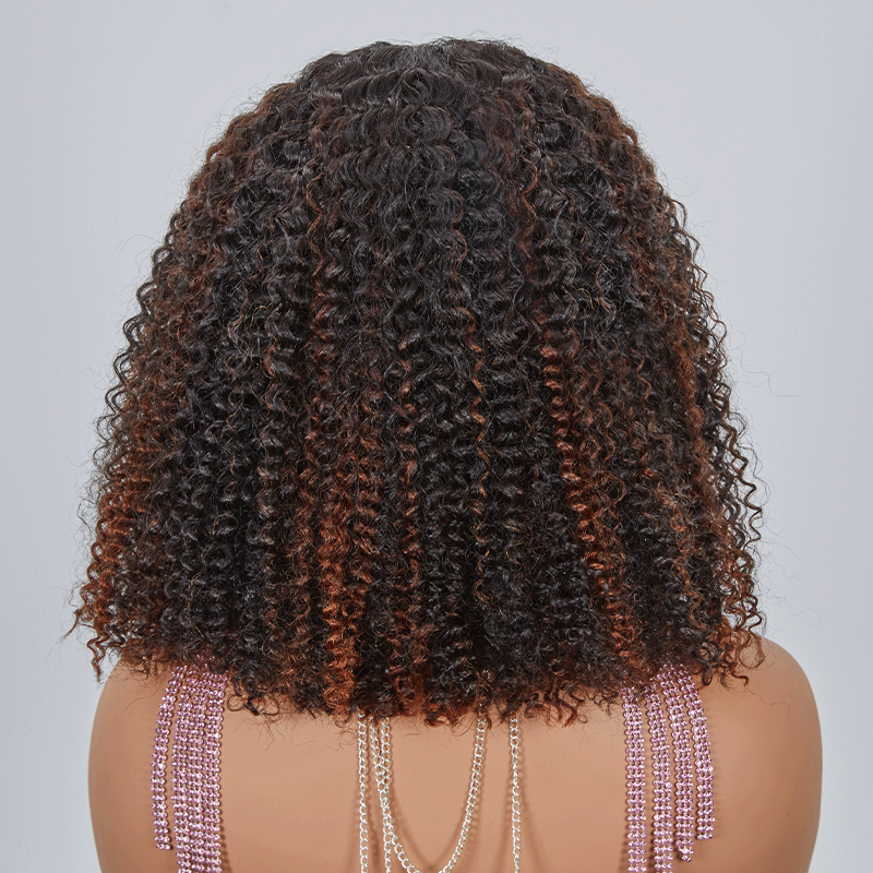 Nouveau 9x6 Glueless Marron Highlight Kinky Curly Perruque Sans Colle