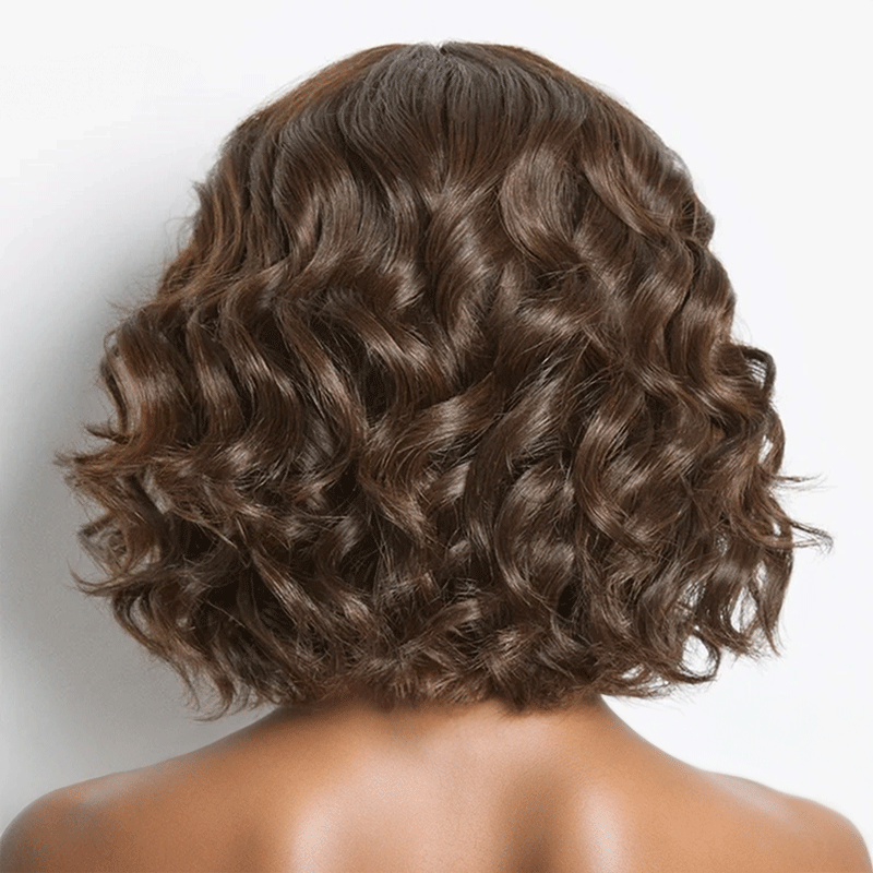 Glueless Mignon Couleur Marron Loose Wave Perruque Bob Sans Colle Avec Franges