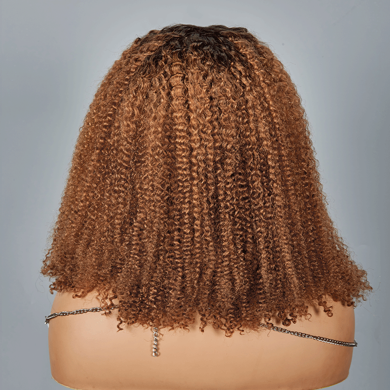 9x6 Glueless Ombre Brun Miel Bob Kinky Curly Perruque Sans Colle