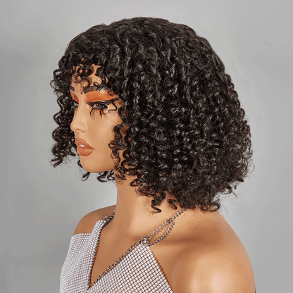 Glueless Bob Sans Colle Avec Frange Water Curly Texturé Cheveux Humains