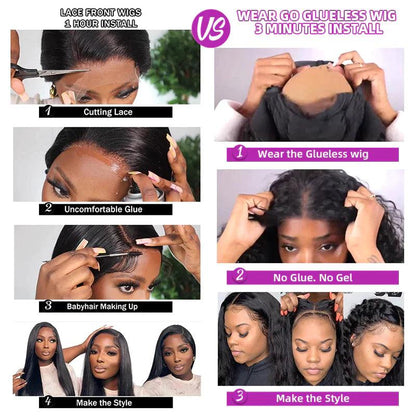 5X5 Glueless Perruque Sans Colle Wear Go Cheveux Humains Brésilien Bouncy Lisse - hjweavebeauty