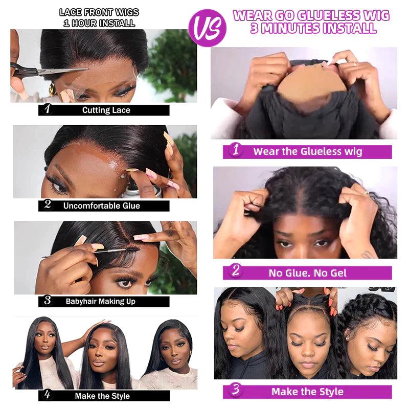 5X5 Glueless Perruque Sans Colle Wear Go Cheveux Humains Brésilien Natural Wave Tissage - hjweavebeauty