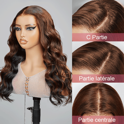 9x6 Glueless Peekaboo Bronze Marron Perruque Sans Colle Lâches Body Wave