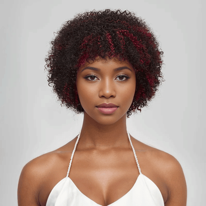 Glueless Afro  Kinky Curly Courte Bob Perruque Pixie Sans Colle