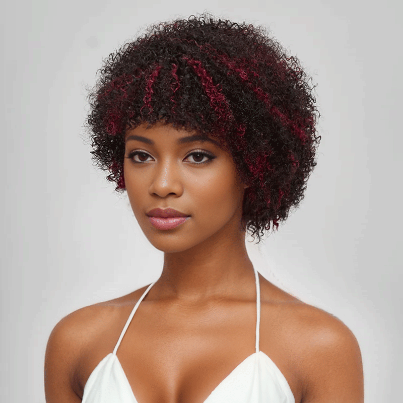 Glueless Afro  Kinky Curly Courte Bob Perruque Pixie Sans Colle