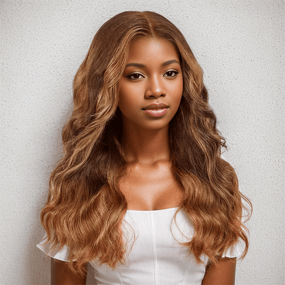 9x6 Glueless Couleur Brun Miel Prêt À Partir Perruque Sans Colle Body Wave