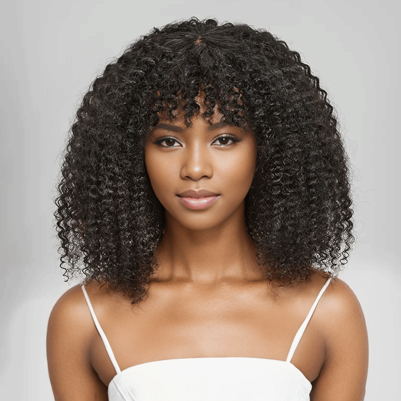 Pour Débutants Glueless Kinky Curly Bob Perruque Sans Colle Avec Frange