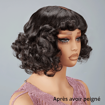 Glueless Faux Cuir Chevelu Bob Perruque Sans Colle Rose Bouclé 3s Wear Go