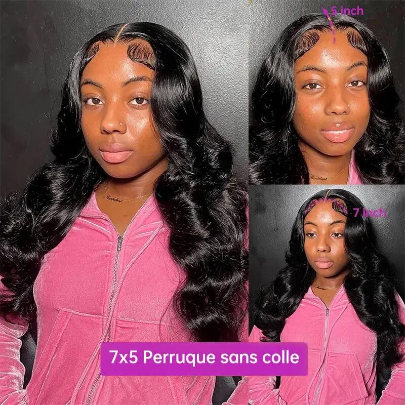 7X5 Glueless Upgraded Bleached Knots Wear Go Body Wave Perruque cheveux humains - hjweavebeauty