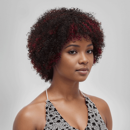 Glueless Afro  Kinky Curly Courte Bob Perruque Pixie Sans Colle