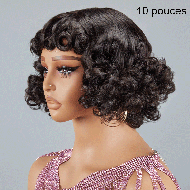 Glueless Faux Cuir Chevelu Bob Perruque Sans Colle Rose Bouclé 3s Wear Go