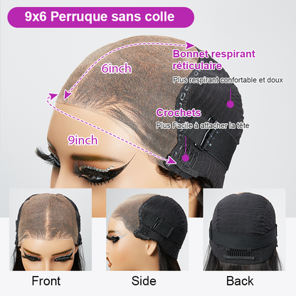 9x6 Glueless Couche C Partie Marron Coupe Courte Bob Perruque Sans Colle