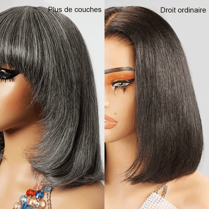 Glueless Couleur Couche Sel &amp; Poivre Bob Perruque Sans Colle Lisse