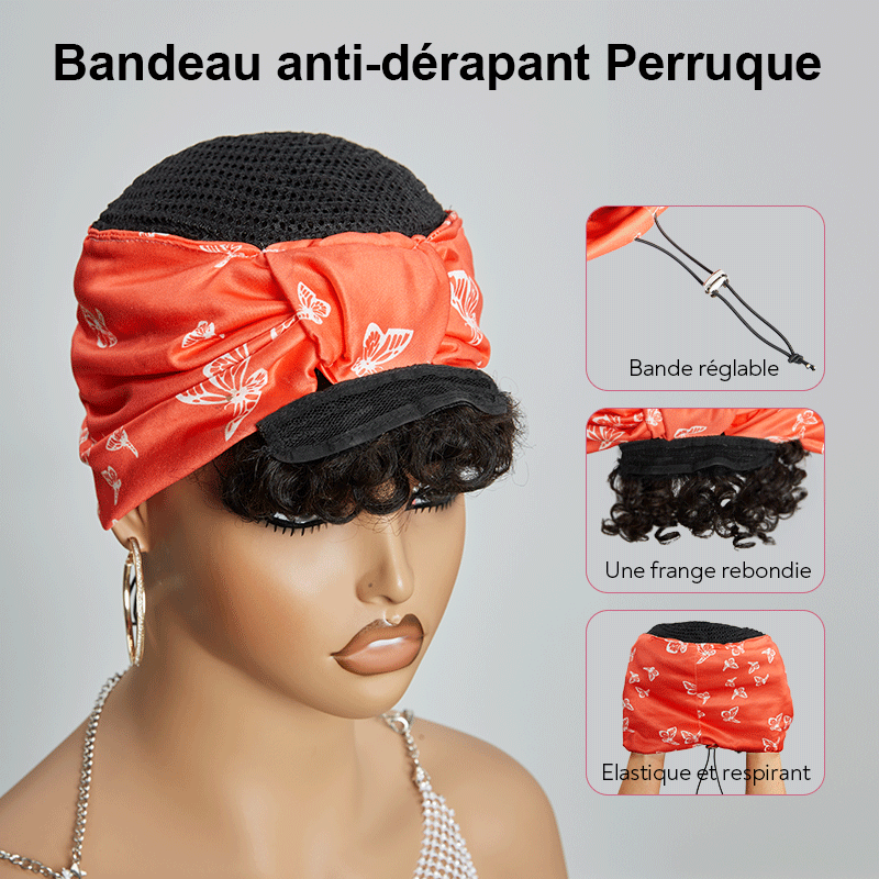 Glueless 3s Jeter &amp; partir Bob Bandeau Avec Franges Perruque Sans Colle Bouclé