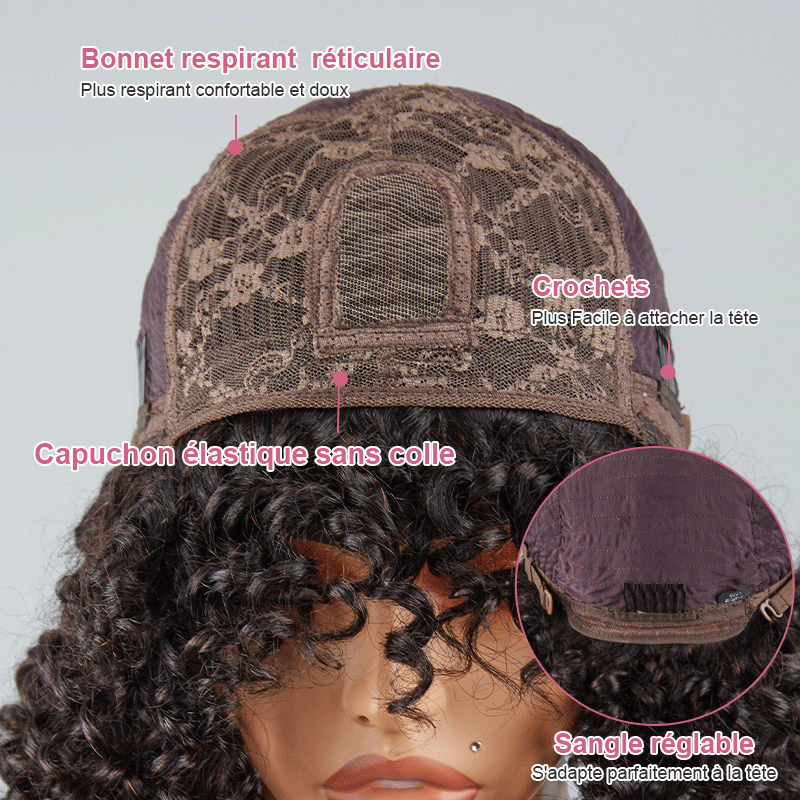 Glueless Bob Sans Colle Avec Frange Water Curly Texturé Cheveux Humains