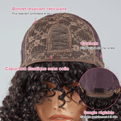 Glueless Bob Sans Colle Avec Frange Water Curly Texturé Cheveux Humains