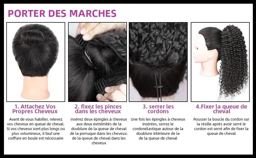 Extension avec cordon serrage Queue cheval bouclée et ondulée - hjweavebeauty