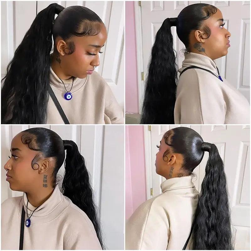 Human Hair Extension Brazilian Water Wave High Ponytail Tails