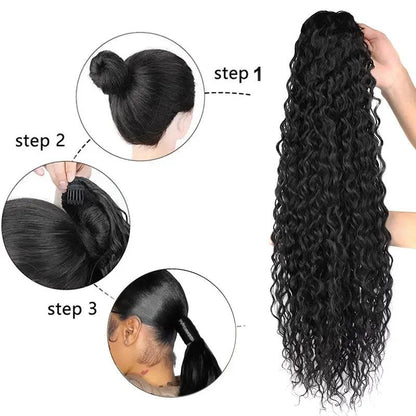 Extension cheveux humains Water Wave Ponytail Queues cheval hautes - hjweavebeauty