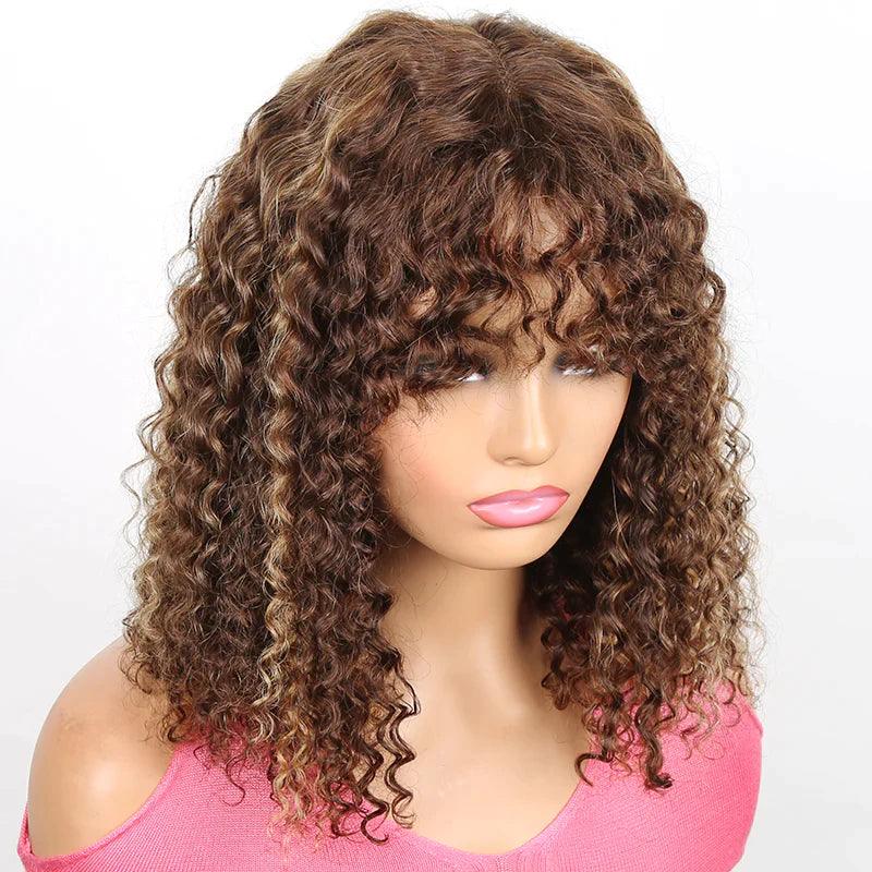 Frange Ombre Perruque Bob Cheveux Humains Brésiliens Curly - hjweavebeauty